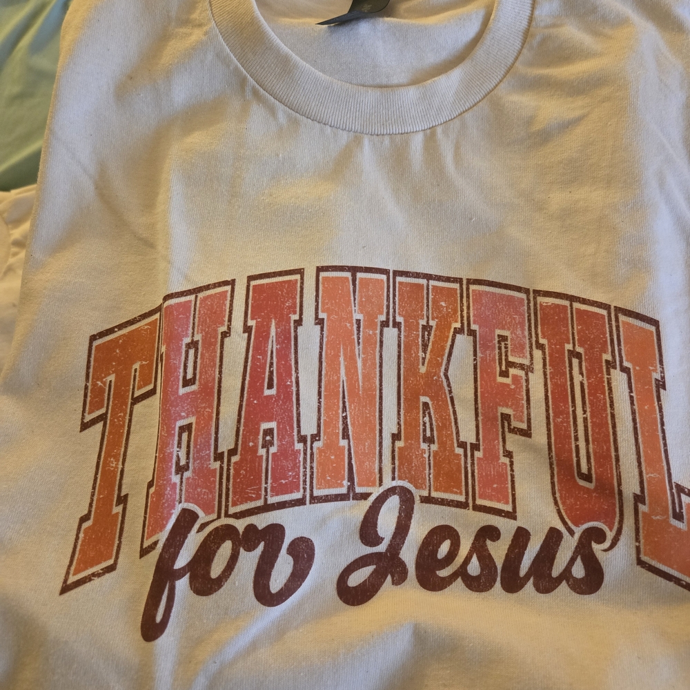 New 'Thankful for Jesus' Tee Cotton Size Med